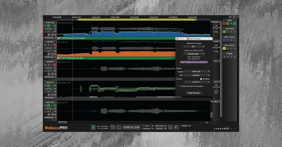 Synchro Arts Revoice Pro interface for vocal alignment and tuning