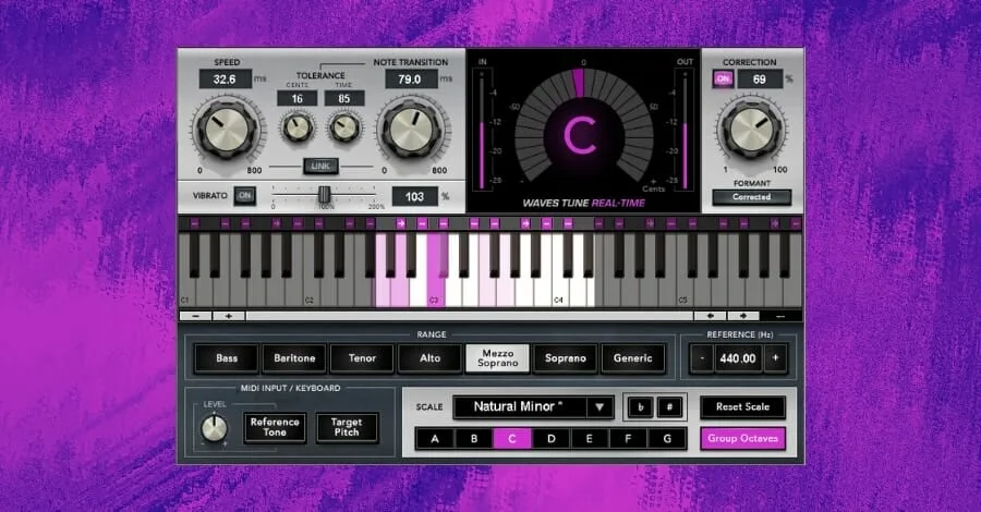 Waves Tune Real-Time pitch correction plugin interface