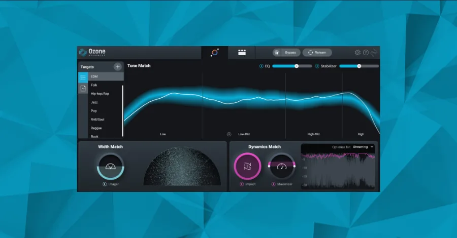 iZotope Ozone mastering suite with AI assistant suggesting modules
