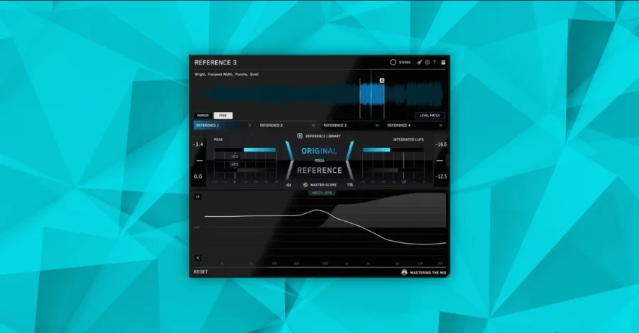 Mastering the Mix REFERENCE plugin showing original vs reference comparison