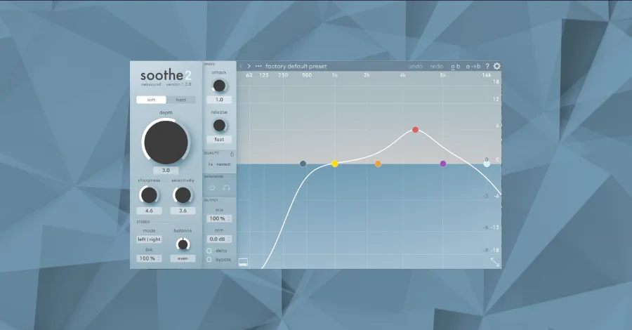 Oeksound Soothe2 spectral resonance suppressor plugin interface