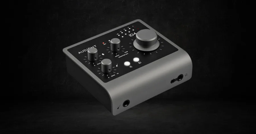 Audient iD4 MkII USB-C audio interface on a desk
