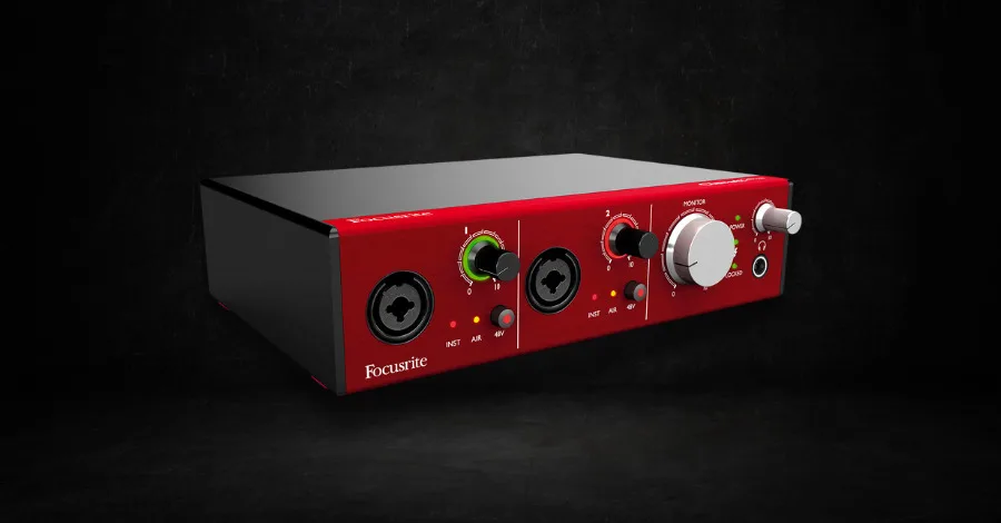 Focusrite Clarett+ 2Pre audio interface with red metal finish