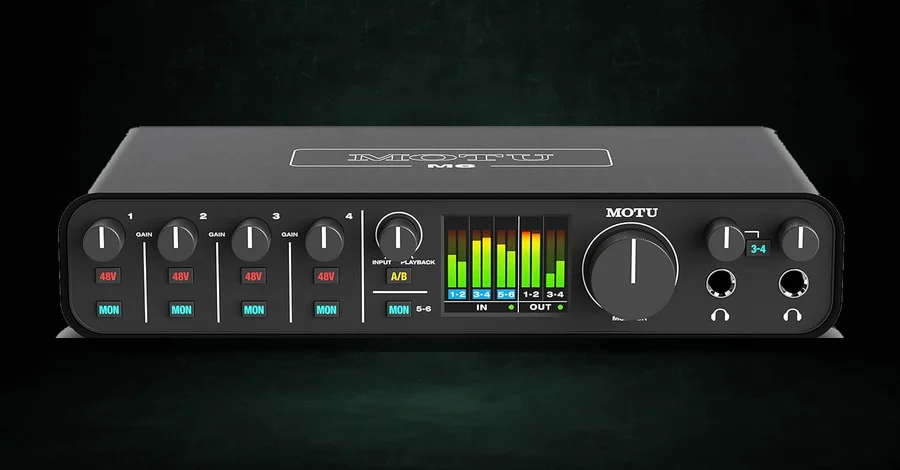MOTU M6 audio interface with four mic preamps and color metering