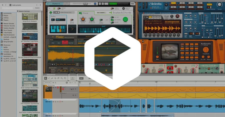 Reason modular rack interface showing its unique hardware-inspired approach to music production