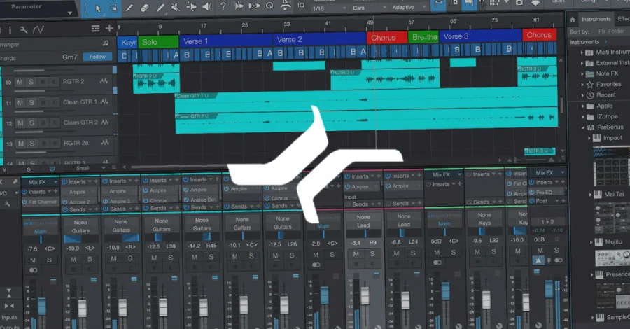 Studio One Professional DAW showing its streamlined drag-and-drop interface