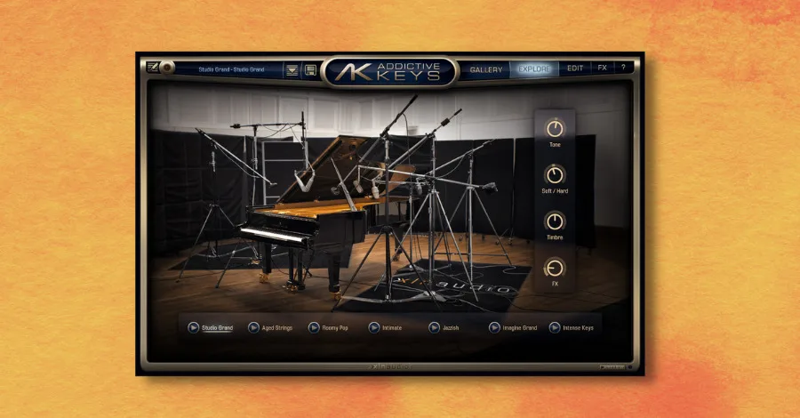 XLN Audio Addictive Keys plugin showing the Studio Grand piano interface