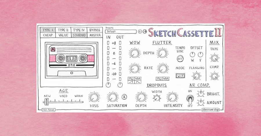 AberrantDSP SketchCassette plugin interface showing tape degradation and lo-fi controls