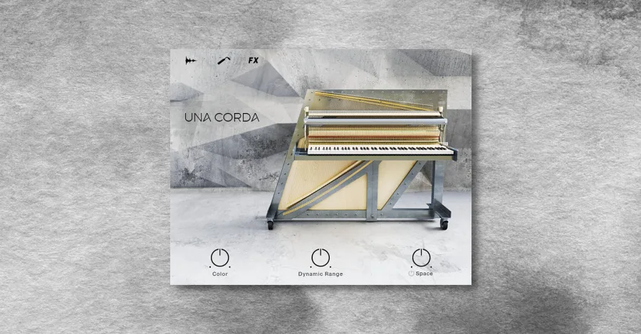 Native Instruments Una Corda interface showing the unique single-string piano design