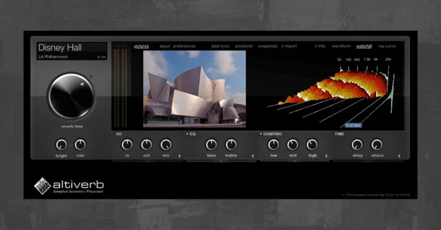 Altiverb convolution reverb plugin showing realistic space recreation interface