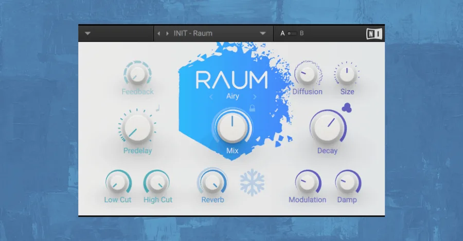 Native Instruments Raum algorithmic reverb plugin interface with three modes