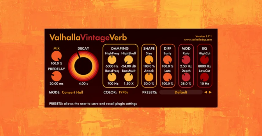 Valhalla Vintage Verb algorithmic reverb plugin interface