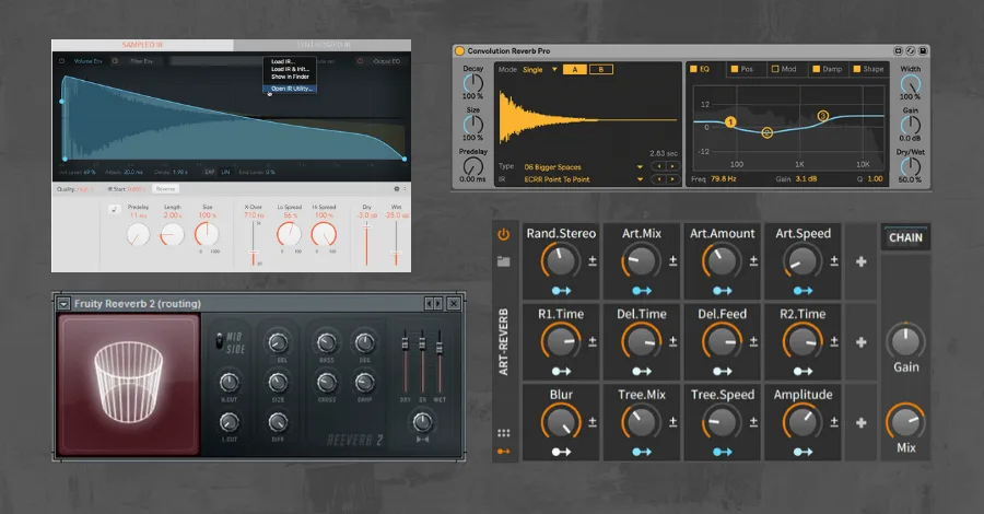 Ableton and Logic Pro stock reverb plugins side by side in the DAW
