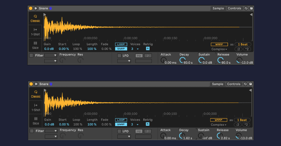 ADSR envelope adjustments tightening up the drum groove