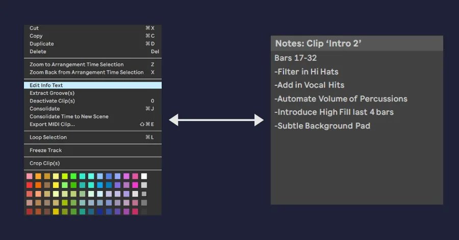MIDI clips blocking out the arrangement sections of a dance track in a DAW