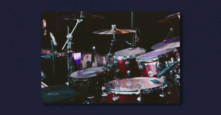 EQ cheat sheet for drums showing frequency ranges for kick, snare, toms, and cymbals