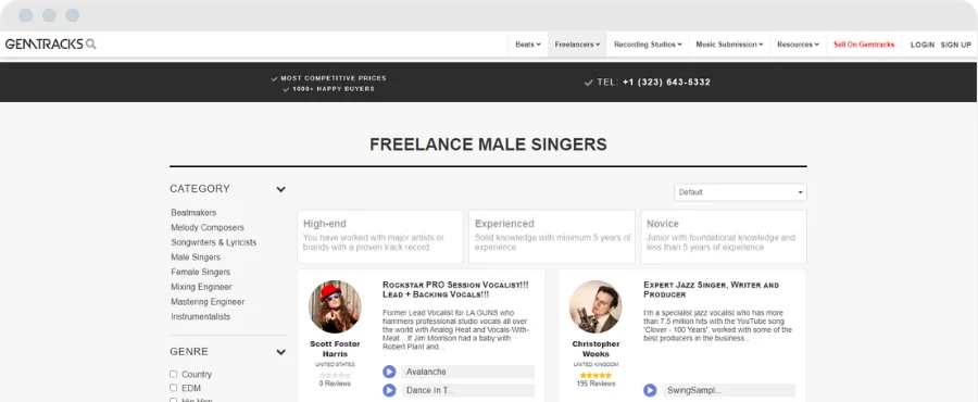 GemTracks vocalist freelancer marketplace