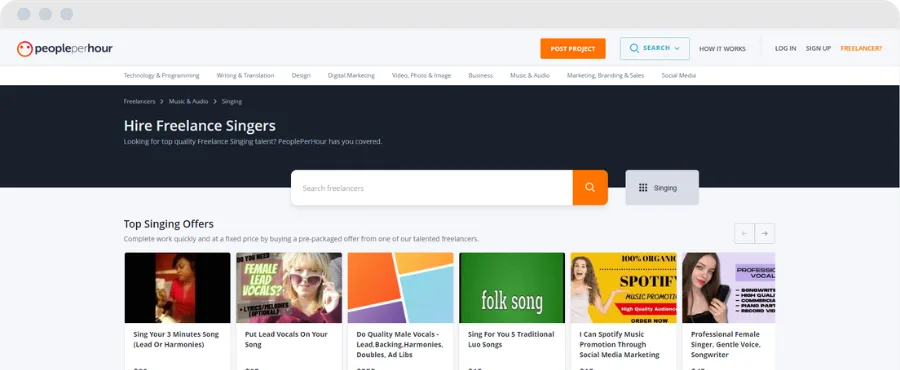 PeoplePerHour freelance singer marketplace