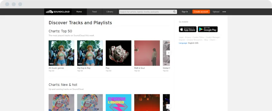 SoundCloud discover page for finding vocalists