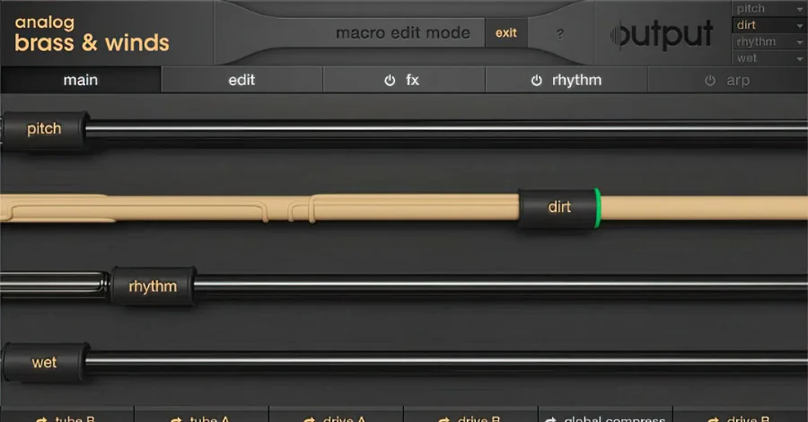 Analog Brass & Winds Kontakt library interface with contemporary brass sounds