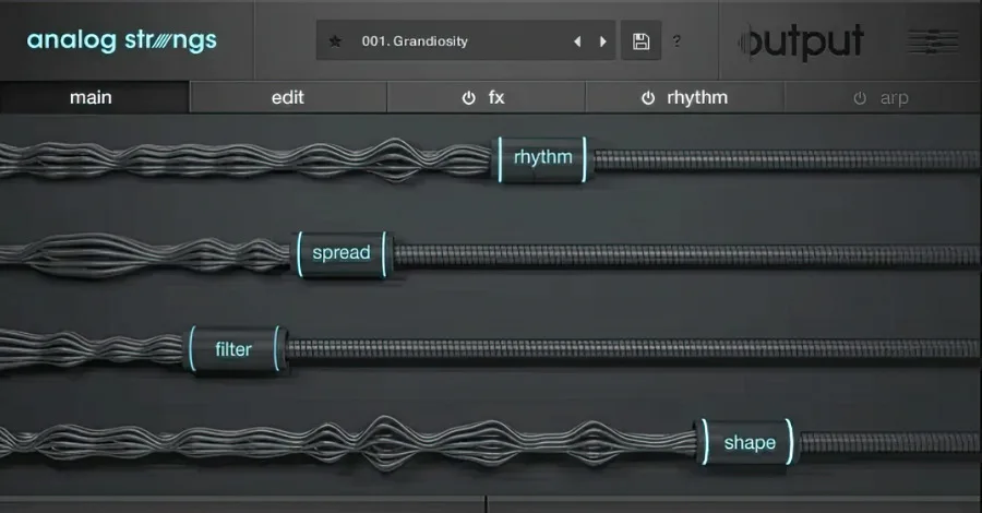 Analog Strings Kontakt library interface with modern string textures