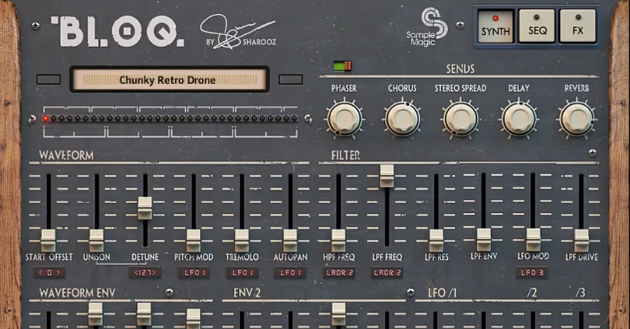Bloq Sample Magic Kontakt library combining vintage synth and drum machine