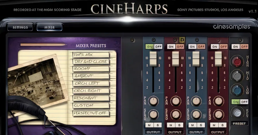 CineHarps CineSamples Kontakt library interface recorded at MGM Scoring Stage