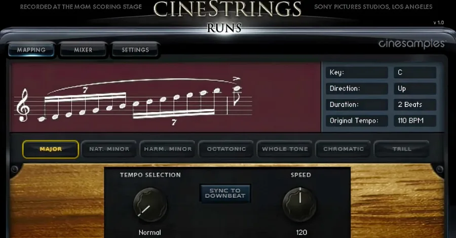 CineStrings Runs CineSamples Kontakt library interface