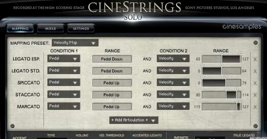 CineStrings Solo CineSamples Kontakt library showing solo string instruments