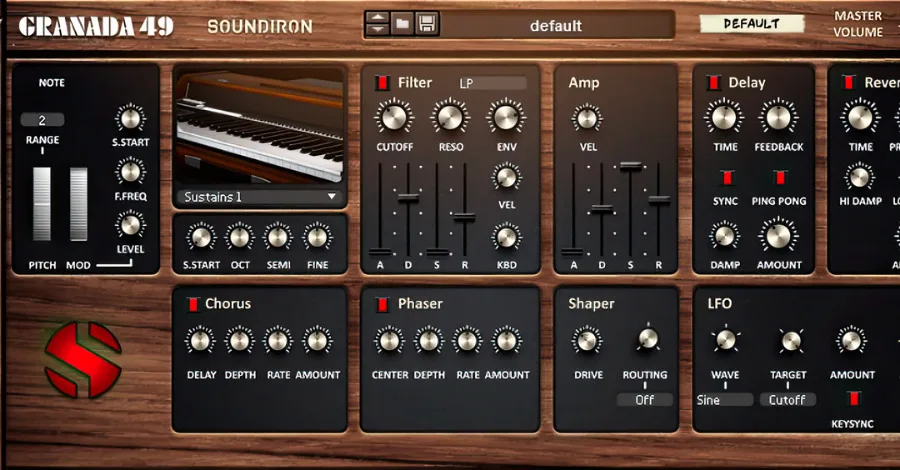 Granada 49 Soundiron Kontakt library showing vintage Italian synthesizer interface