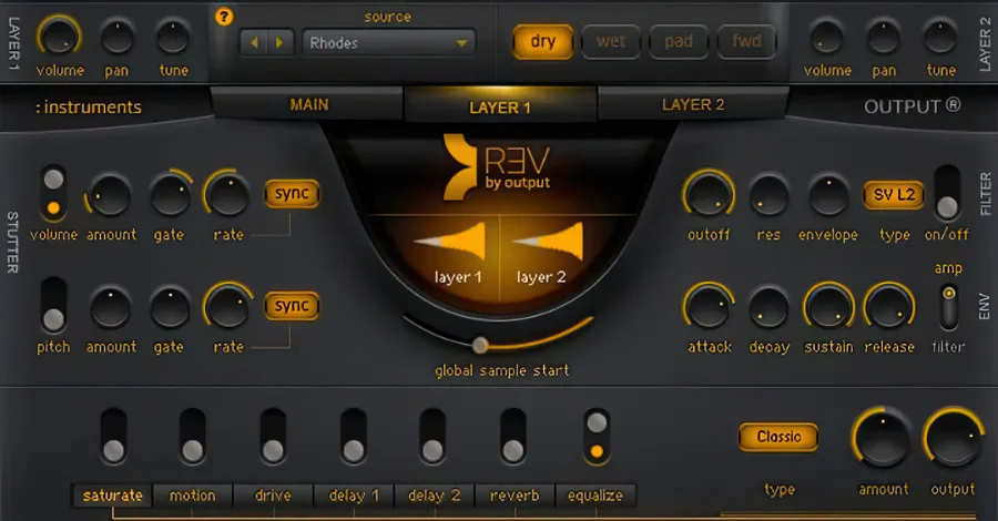 Rev Kontakt library interface with reverse soundscape generator