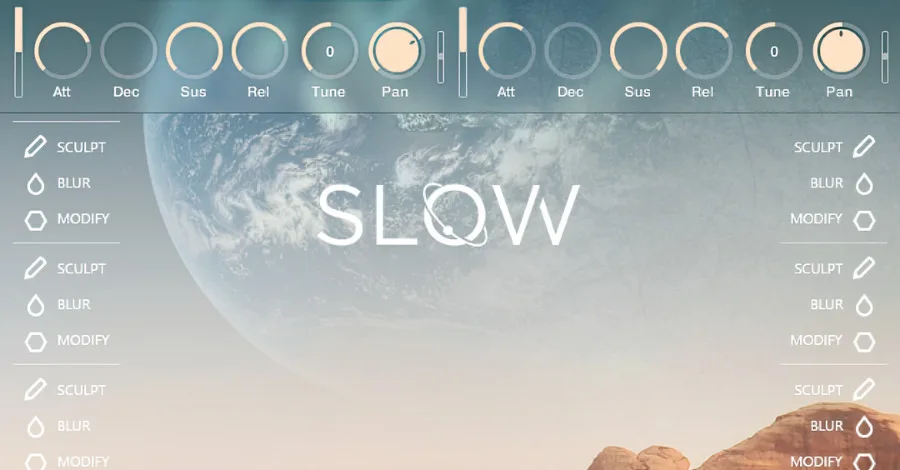 Slow Frozen Plain Kontakt library interface with ambient pads and soundscapes