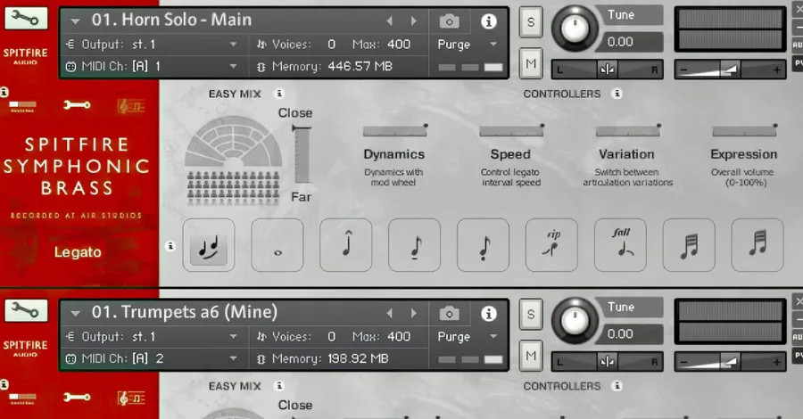 Symphonic Brass Spitfire Audio Kontakt library interface