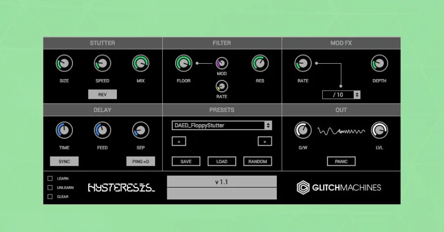 Glitchmachines Hysteresis glitch delay plugin interface