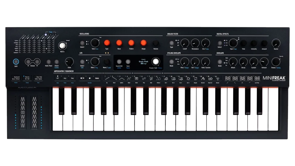 Arturia MiniFreak hybrid polyphonic synthesizer with 37 slim keys, front view