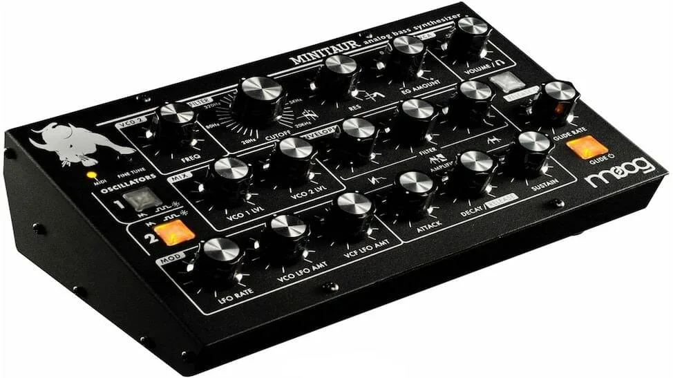 Moog Minitaur analog bass synthesizer, compact desktop unit in dark gray
