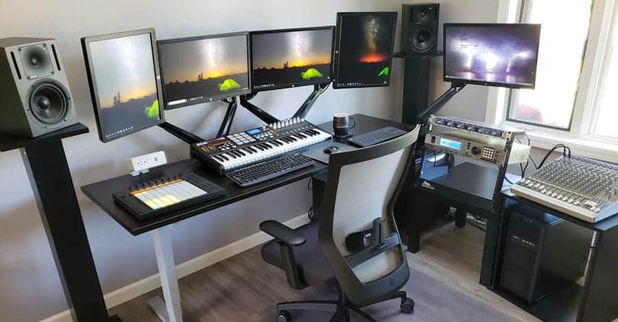 Too Many Screens studio, proving it's possible to overdo the amount of monitors you own
