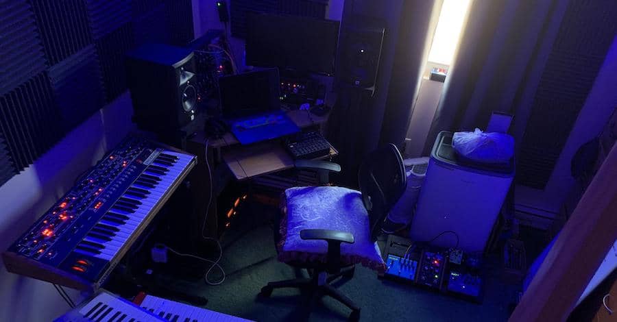 Reddit LED home studio, cool blue light elevating a functional setup