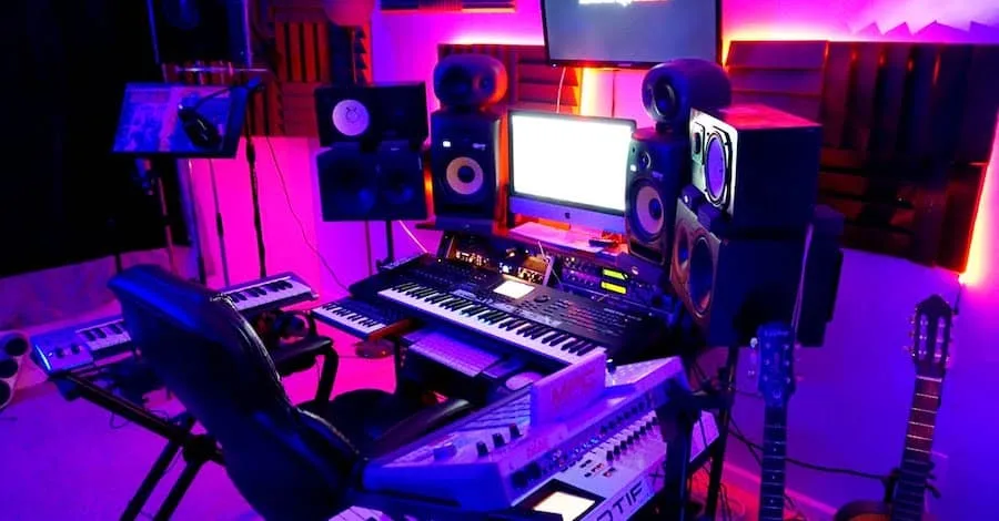 Archie Beatz LED studio, warm yet cool lighting balancing functionality and creativity
