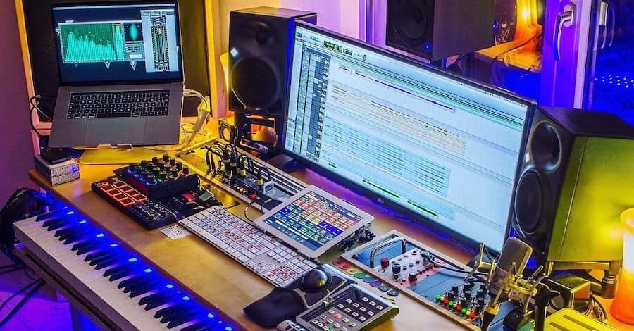 Andi Ziller's studio in Germany, saturated LED lighting with lively creative atmosphere