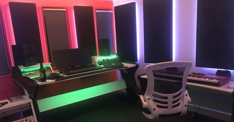 Stonegate Recording Studios in England, commanding layout with LED behind acoustic panels
