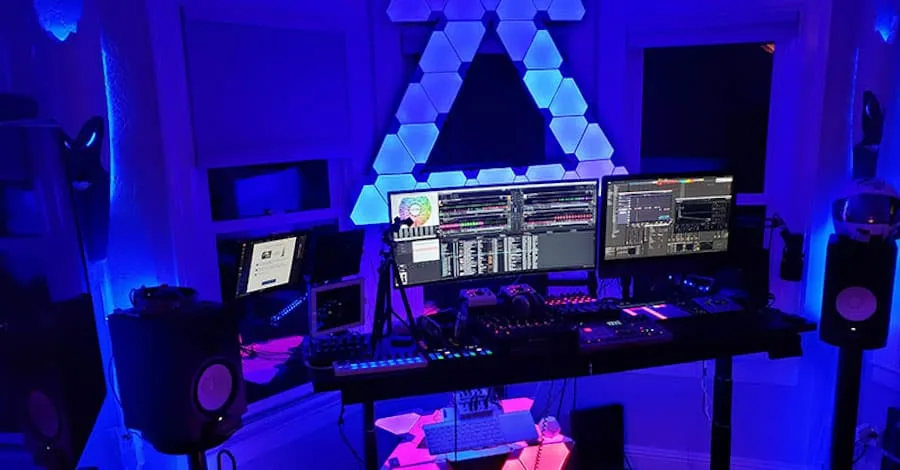 The Home Route LED studio, IKEA desk packing a whole lot of audio gear