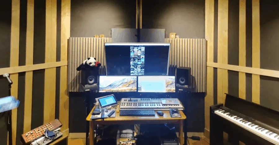 Ashwin Raman's studio, plenty of screen real estate and a solid MIDI programming workstation