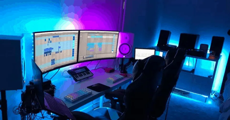 Cal Oar's studio, simple lighting setting the creative tone