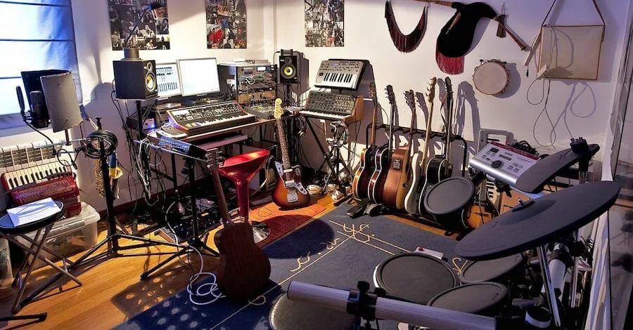 Backblaze gear studio, funky room that could record a full band with impressive spacing