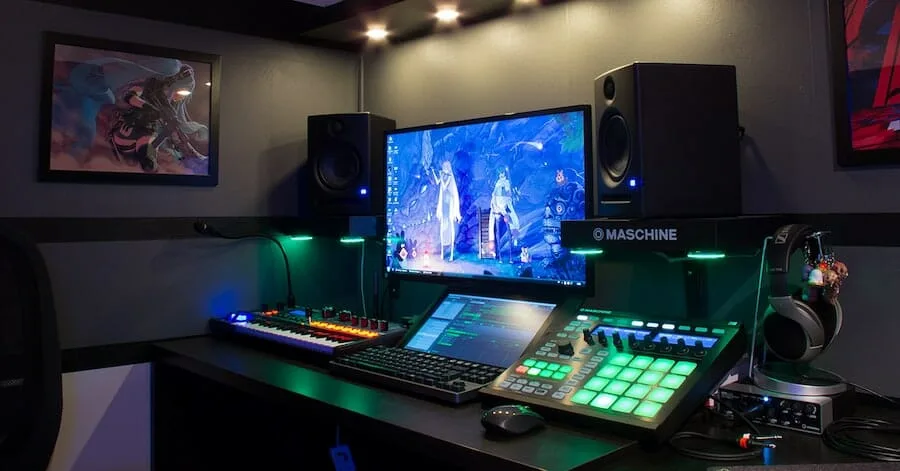 Melodealer small studio, clean, minimal and aesthetic in a very small space that looks much larger