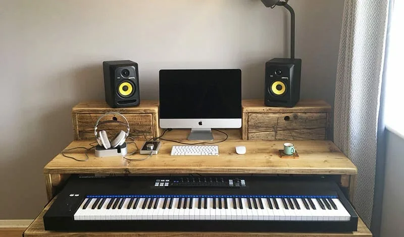 Chunky Studio Furniture desk, light modern wood tones on a bare-bones but beautiful setup