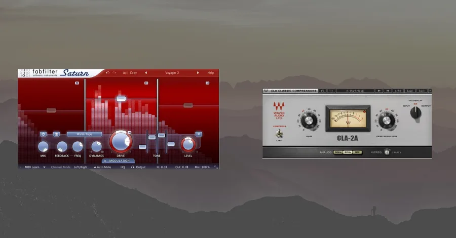 FabFilter Saturn multiband saturation plugin interface showing frequency band settings used to add brightness and character to a lead sound