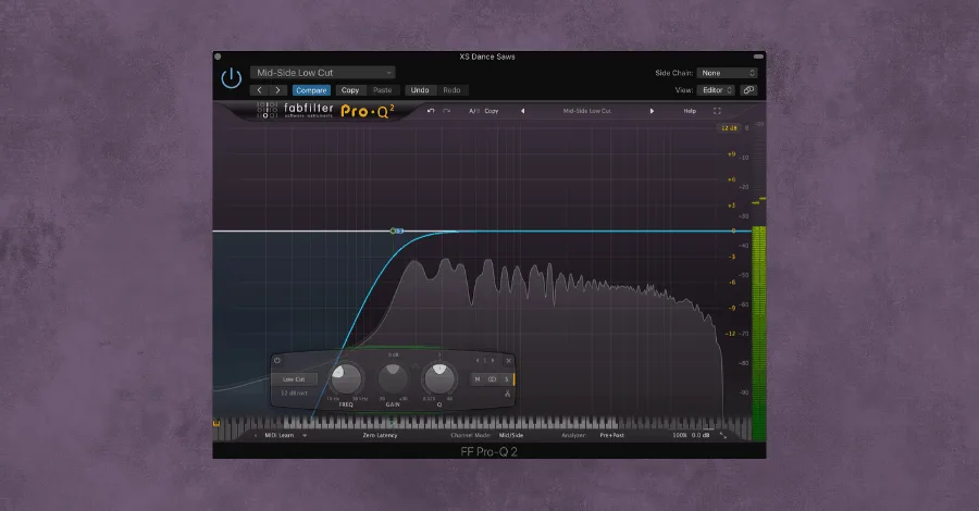 High-pass filter applied to a sample in an EQ plugin to remove low-end rumble