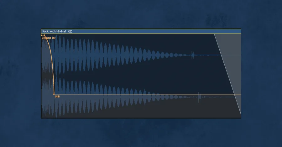 Low-pass filter automation isolating the click and body of a kick drum sample